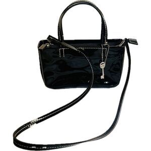 Vintage Fossil Black Patent Leather Mini Satchel Crossbody Bag